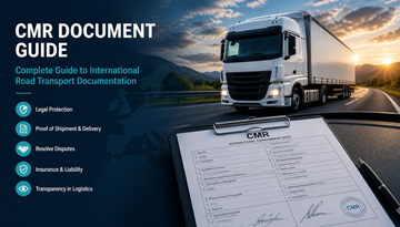 Exempel på CMR-transportdokument som används inom europeisk vägfrakt och visar sändningsuppgifter, signaturer och logistikhandlingar